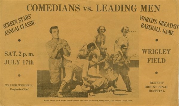 Two-Sided Original Promotional Piece Produced For an Exhibition Baseball Game Between the "Comedians vs Leading Men"